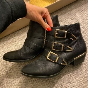 Black w/gold buckles booties